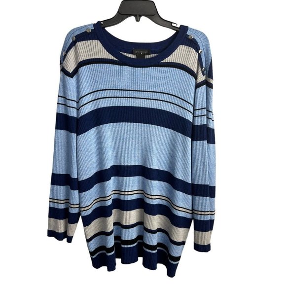 Investments Sweaters - Investments Blue Striped Ribbed Sweater NWT Size 3X
